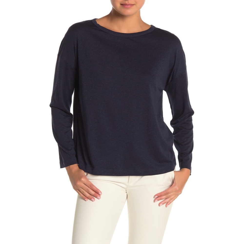 Vince Boatneck Long Sleeve Slub T-Shirt Navy Blue